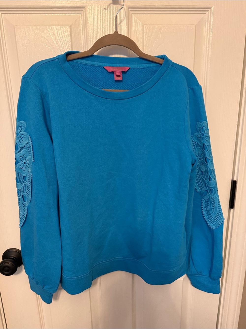 Bright Blue Women's Sweatshirt with Lace Sleeve Detail Lilly Pulitzer
